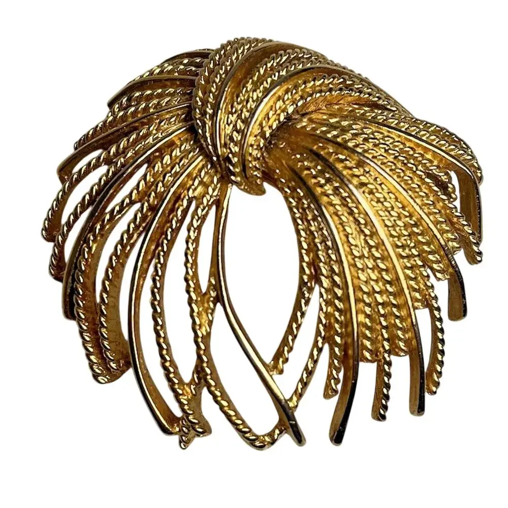 Monet Cordelia Brooch Pin Starburst Fringe Fireworks Gold Tone Vintage 1960s 2